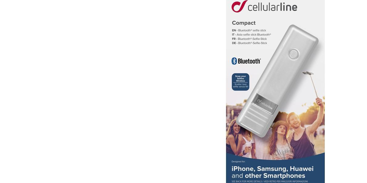 CellularLine Compact Bluetooth Selfie Stick teleskopická tyč, držák do ruky s bezdrátovým tlačítkem spouště přes Bluetooth