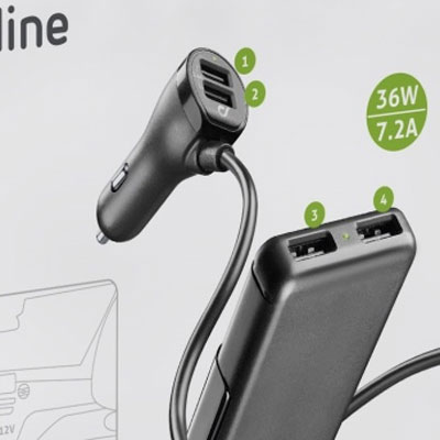 CellularLine USB Car Charger Family nabíječka do auta s 4x USB výstupem 7.2A 36W pro mobilní telefon, mobil, smartphone, tablet