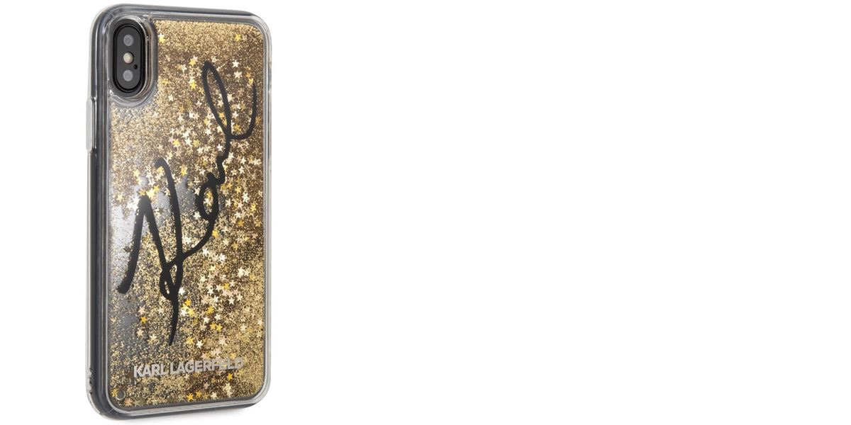 Karl Lagerfeld Signature Karl Liquid Glitter Hard Case ochranný kryt s přesýpacím efektem třpytek pro Apple iPhone XS Max (KLHCI65TRKSIGPI)