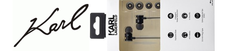 Karl Lagerfeld In-Ear Headphones módní stereo headset s tlačítkem a konektorem Jack 3,5mm