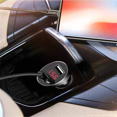 USAMS C1 Intelligent Digital Display Car Charger nabíječka do auta s 2x USB výstupem a stavovým LED displejem
