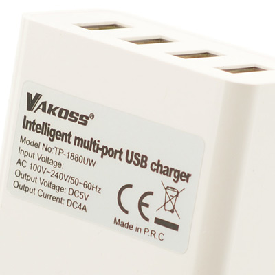Vakoss TP-1880UW Multi-Port nabíječka do sítě s 4x USB výstupem a proudem 4A pro mobilní telefon, mobil, smartphone, tablet