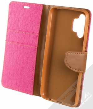 1Mcz Canvas Book flipové pouzdro pro Samsung Galaxy A13 4G sytě růžová hnědá (hot pink camel) otevřené