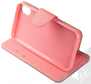 1Mcz Fancy Book flipové pouzdro pro Apple iPhone XR černá růžová (black pink) stojánek