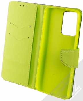 1Mcz Fancy Book flipové pouzdro pro Xiaomi Redmi Note 12 5G, Poco X5 modrá limetkově zelená (blue lime) otevřené