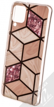 1Mcz Geometric Marble Cover ochranný kryt pro Samsung Galaxy A12, Galaxy M12 růžově zlatá (rose gold)