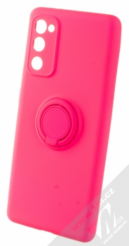 1Mcz Grip Ring Skinny ochranný kryt s držákem na prst pro Samsung Galaxy S20 FE, Galaxy S20 FE 5G sytě růžová (hot pink)