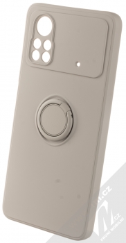 1Mcz Grip Ring Skinny ochranný kryt s držákem na prst pro Xiaomi Poco X4 Pro 5G světle šedá (light gray)
