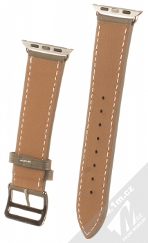 1Mcz Kožený řemínek s přezkou pro Apple Watch 38mm, Watch 40mm šedobéžová (taupe) zezadu