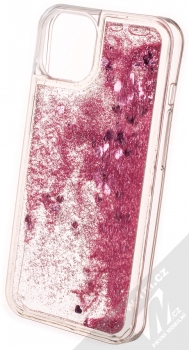 1Mcz Liquid Heart Sparkle ochranný kryt s přesýpacím efektem třpytek pro Apple iPhone 13 světle růžová (light pink) zezadu