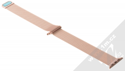 1Mcz Milanese magnetický řemínek z leštěného kovu pro Apple Watch 38mm, Watch 40mm, Watch 41mm růžově zlatá (rose gold) rozepnuté zezadu