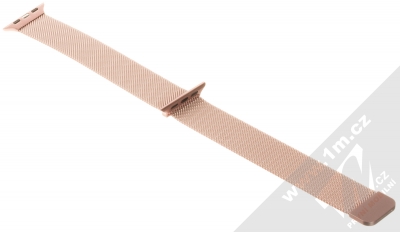 1Mcz Milanese magnetický řemínek z leštěného kovu pro Apple Watch 38mm, Watch 40mm, Watch 41mm růžově zlatá (rose gold) rozepnuté