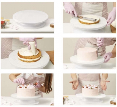 1Mcz Otočný podnos 28cm s 3 špachtlemi pro zdobení dortu bílá (white)