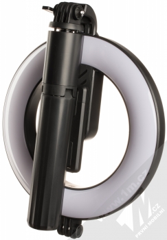 1Mcz P40D2 selfie tyčka a stativ se světelným kruhem a bezdrátovým tlačítkem spouště přes Bluetooth černá (black) složené zezadu
