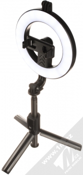 1Mcz P40D2 selfie tyčka a stativ se světelným kruhem a bezdrátovým tlačítkem spouště přes Bluetooth černá (black)
