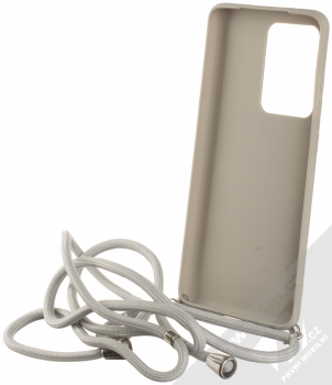 1Mcz Strap Silver Silicone ochranný kryt se šňůrkou na krk pro Samsung Galaxy S20 Ultra šedá (grey) zepředu
