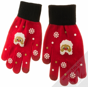 1Mcz Touch Gloves Santa Claus pletené rukavice pro kapacitní dotykový displej červená černá (red black) hřbet rukou