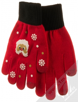 1Mcz Touch Gloves Santa Claus pletené rukavice pro kapacitní dotykový displej červená černá (red black)