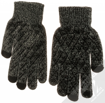 1Mcz Triangle Gloves dámské pletené rukavice pro kapacitní dotykový displej šedá černá melanž (melange) dlaň rukou