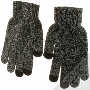 1Mcz Triangle Gloves dámské pletené rukavice pro kapacitní dotykový displej šedá černá melanž (melange) hřbet rukou