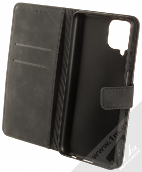 1Mcz Velvet Book flipové pouzdro pro Samsung Galaxy A12, Galaxy M12 černá (black) otevřené