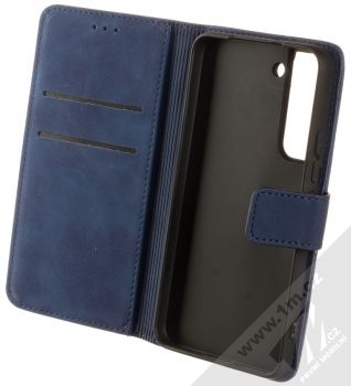 1Mcz Velvet Book flipové pouzdro pro Samsung Galaxy S22 5G tmavě modrá (dark blue) otevřené