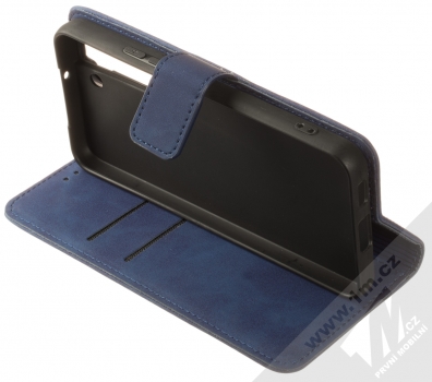 1Mcz Velvet Book flipové pouzdro pro Samsung Galaxy S22 5G tmavě modrá (dark blue) stojánek