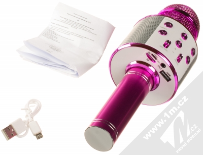 1Mcz WS-858 Bluetooth karaoke mikrofon s reproduktorem sytě růžová (hot pink) balení