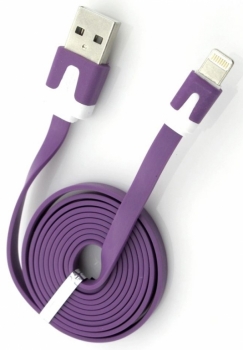 USB kabel plochý s Lightning konektorem pro Apple iPhone, iPad, iPod fialová (purple)