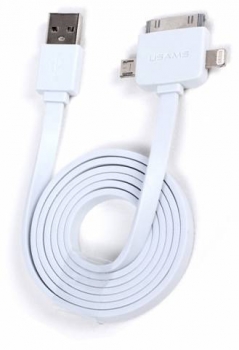 USAMS 3v1 plochý USB kabel white