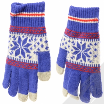 Aligator Touch Gloves Nordic pletené rukavice s motivem pro kapacitní dotykový displej modrá (blue) zepředu (hřbet ruky)