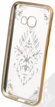 Beeyo Floral pokovený ochranný kryt pro Samsung Galaxy A3 (2017) zlatá průhledná (gold transparent) zepředu