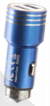 Blun Aluminum Bullet USB Car Charger nabíječka do auta s 2xUSB výstupem a 2xUSB kabely s konektory microUSB a USB Type-C modrá černá (blue black) nabíječka zezadu