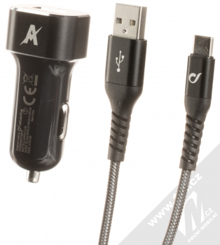 CellularLine Extreme Car Charger Kit 15W nabíječka do auta s USB výstupem a odolný USB kabel s USB Type-C konektorem černá (black)