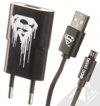 DC Comics Superman 001-7 nabíječka do sítě s USB výstupem a USB kabel s microUSB konektorem černá (black)