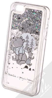 Disney Sand Medvídek Pú a Prasátko 008 ochranný kryt s přesýpacím efektem třpytek s motivem pro Apple iPhone 5, iPhone 5S, iPhone SE průhledná stříbrná (transparent silver)