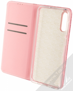 Forcell Shining Book třpytivé flipové pouzdro pro Samsung Galaxy A50 růžová (pink) otevřené