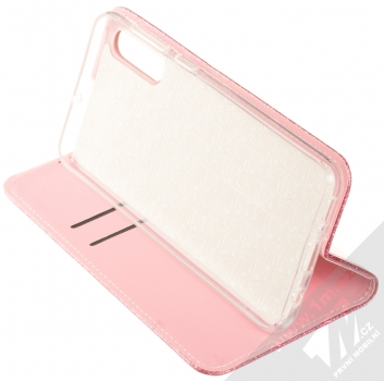 Forcell Shining Book třpytivé flipové pouzdro pro Samsung Galaxy A50 růžová (pink) stojánek