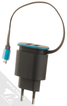 Forever TC-02 nabíječka do sítě s microUSB konektorem a 2x USB výstupy černá modrá (black blue)
