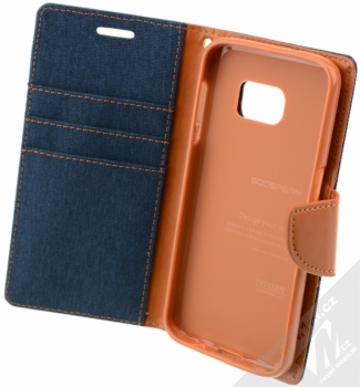 Goospery Canvas Diary flipové pouzdro pro Samsung Galaxy S7 modro hnědá (blue / camel) otevřené