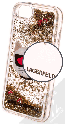 Karl Lagerfeld Choupette Hearts Eyes Red Hearts Liquid Glitter ochranný kryt s přesýpacím efektem třpytek pro Apple iPhone 6, iPhone 6S, iPhone 7, iPhone 8, iPhone SE (2020) (KLHCI8LCGLGO) zlatá červená (gold red)