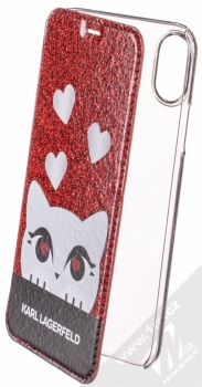 Karl Lagerfeld Choupette Valentine třpytivé flipové pouzdro s motivem pro Apple iPhone X (KLFLBKPXVDCRE) červená (red)