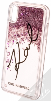 Karl Lagerfeld Signature Karl Liquid Glitter Hard Case ochranný kryt s přesýpacím efektem třpytek pro Apple iPhone XS Max (KLHCI65TRKSIGPI) černá růžově zlatá (black rose gold) animace 1