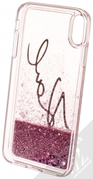 Karl Lagerfeld Signature Karl Liquid Glitter Hard Case ochranný kryt s přesýpacím efektem třpytek pro Apple iPhone XS Max (KLHCI65TRKSIGPI) černá růžově zlatá (black rose gold) zepředu