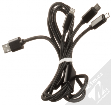maXlife Cable 3in1 opletený USB kabel s konektory Apple Lightning, USB Type-C a microUSB černá (black) komplet