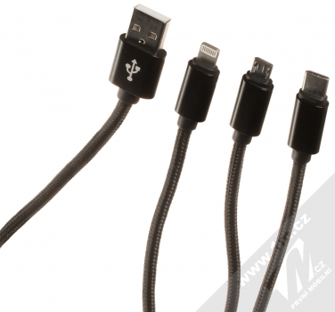 maXlife Cable 3in1 opletený USB kabel s konektory Apple Lightning, USB Type-C a microUSB černá (black)