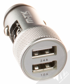 Moveteck K3504 nabíječka do auta s 2x USB výstupem, proudem 2,4A a 1A stříbrná (silver) konektory