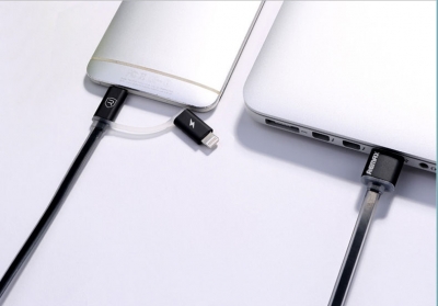 Remax Aurora plochý USB kabel s Apple Lightning konektorem a microUSB konektorem pro mobilní telefon, mobil, smartphone, tablet černá (black) použití