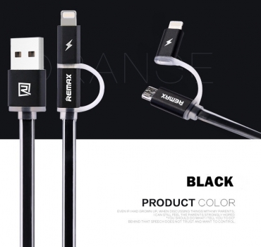 Remax Aurora plochý USB kabel s Apple Lightning konektorem a microUSB konektorem pro mobilní telefon, mobil, smartphone, tablet černá (black) popis
