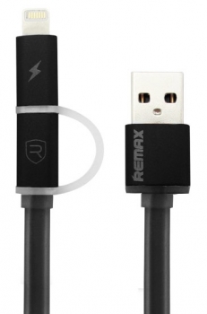 Remax Aurora plochý USB kabel s Apple Lightning konektorem a microUSB konektorem pro mobilní telefon, mobil, smartphone, tablet černá (black) detail